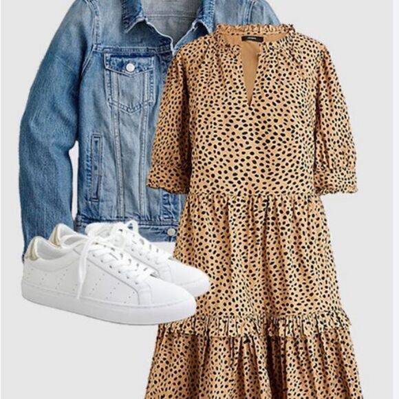 J. Crew Ruffleneck Tiered Popover Dress in Leopard XS - Picture 4 of 13